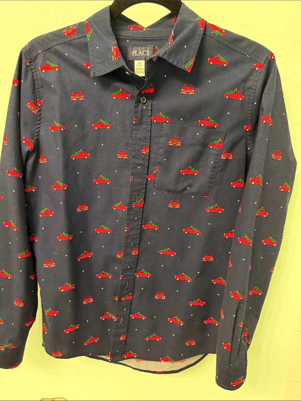 The Children's Place Navy Button-Up Shirt with Red Car Print